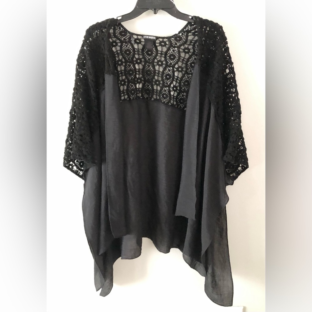 Steve Madden Black Crochet Lace Kimono Cover-Up
